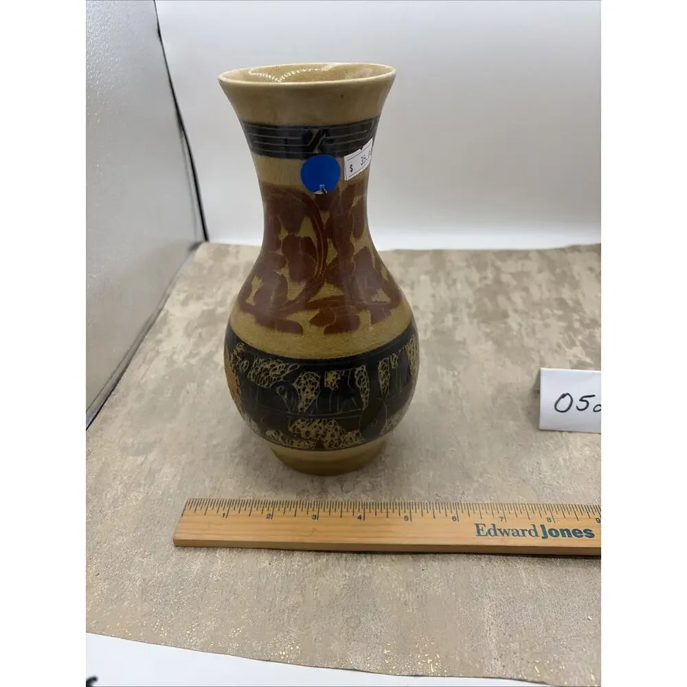 Vintage Art Pottery Floral Mexican Folk Art Vase 9” Tall
